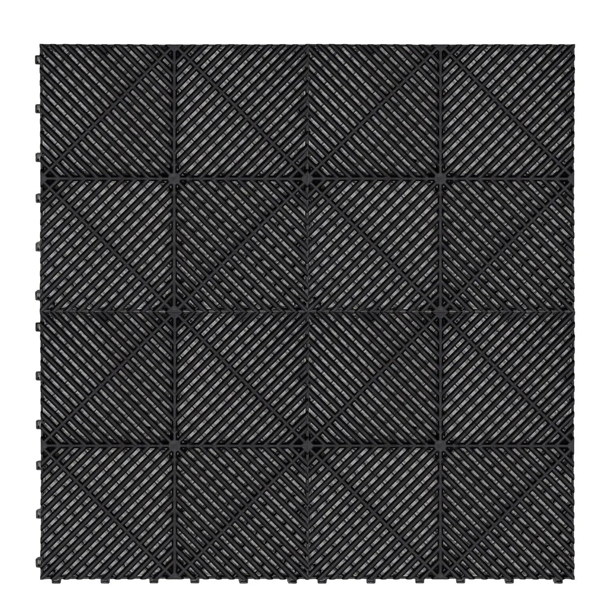 Hexagon LED Light & Vented Garage Floor Tiles x 120 With Edges - Black