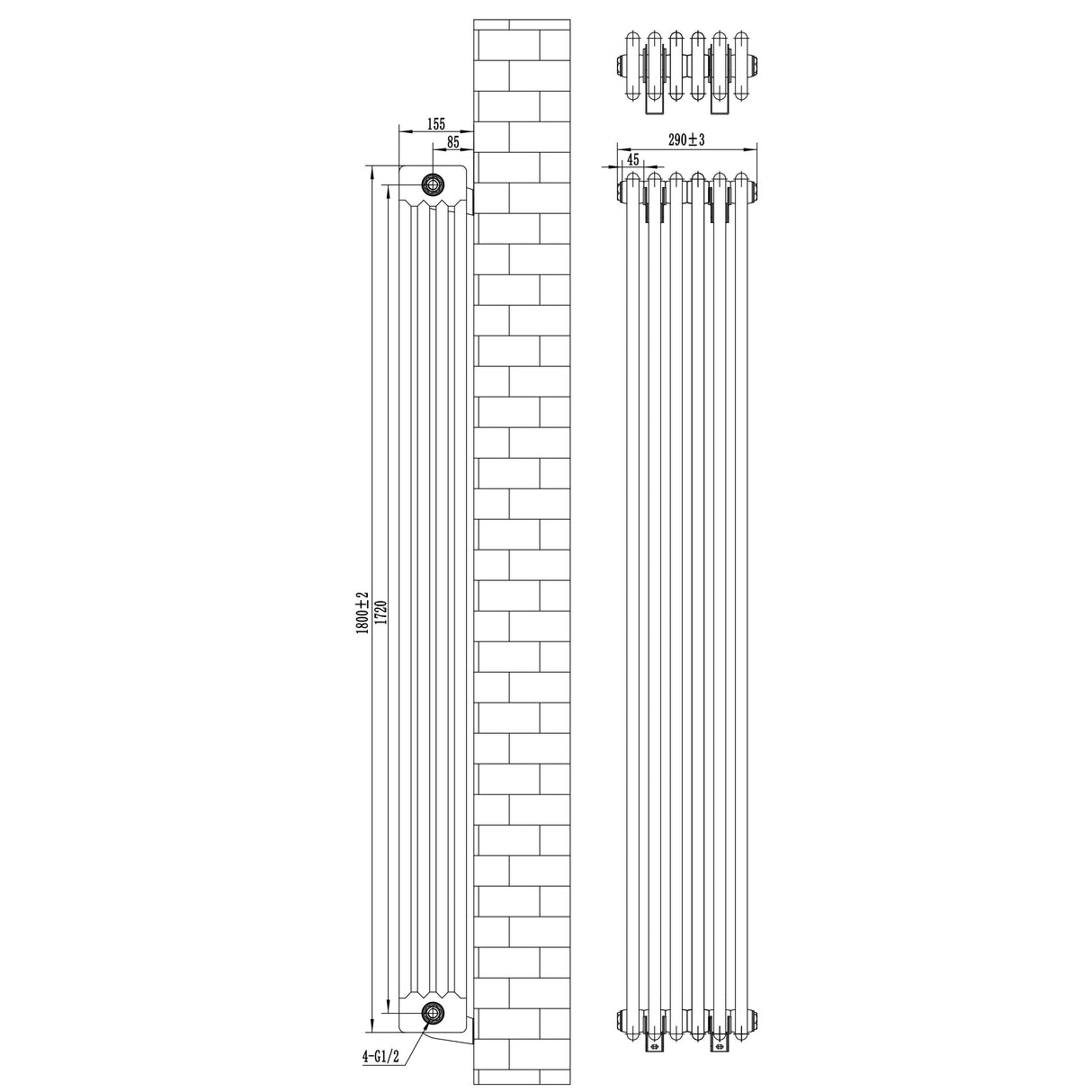 Traditional 4 Column Radiator - 1800 x 290mm - White