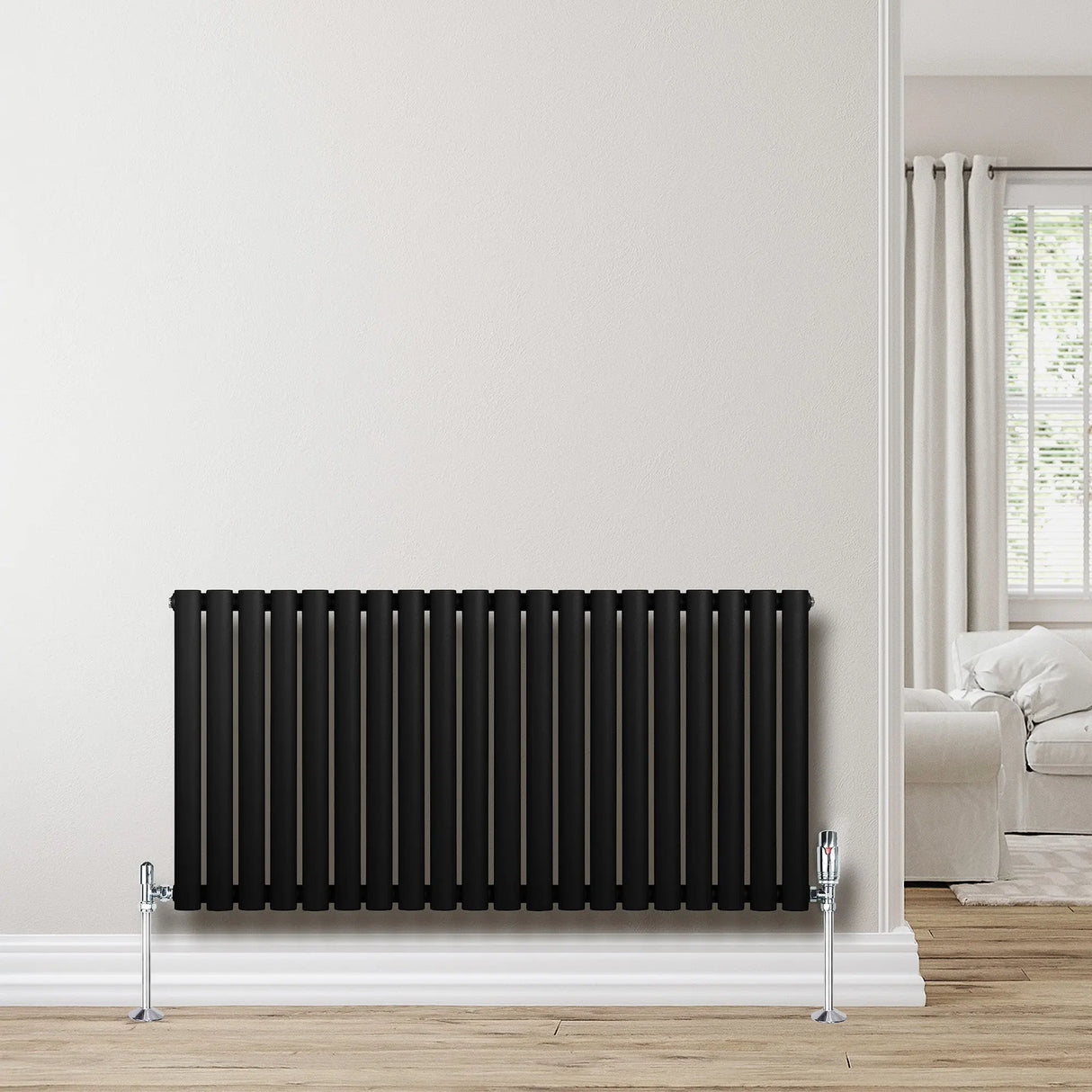 Oval Single Column Radiator - 600 x 1200mm - Black
