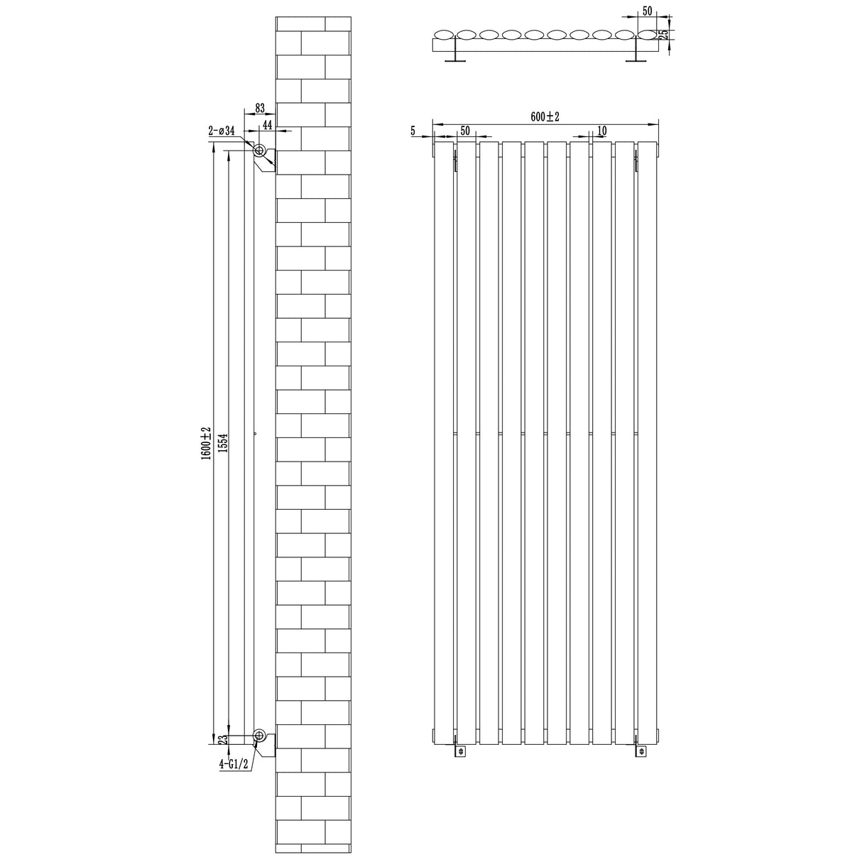 Oval Single Column Radiator - 1600 x 600mm - White