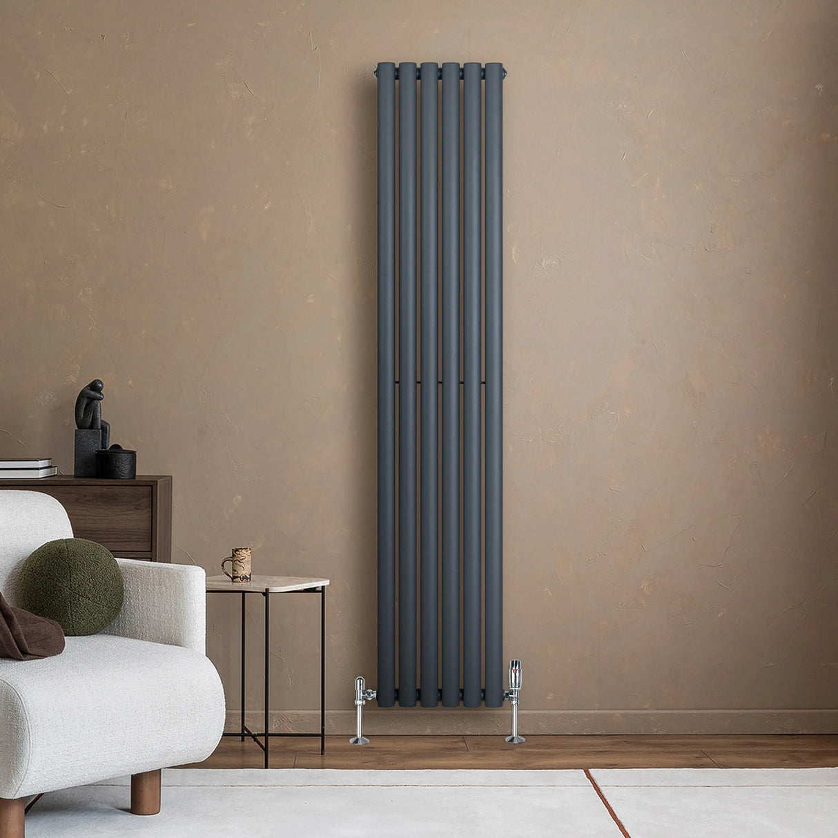 Oval Single Column Radiator - 1800 x 360mm - Anthracite Grey