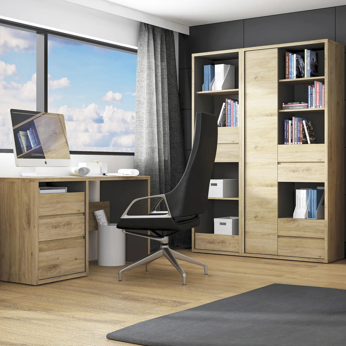 Shetland Tall Wide 1 Door 4 Drawer Bookcase