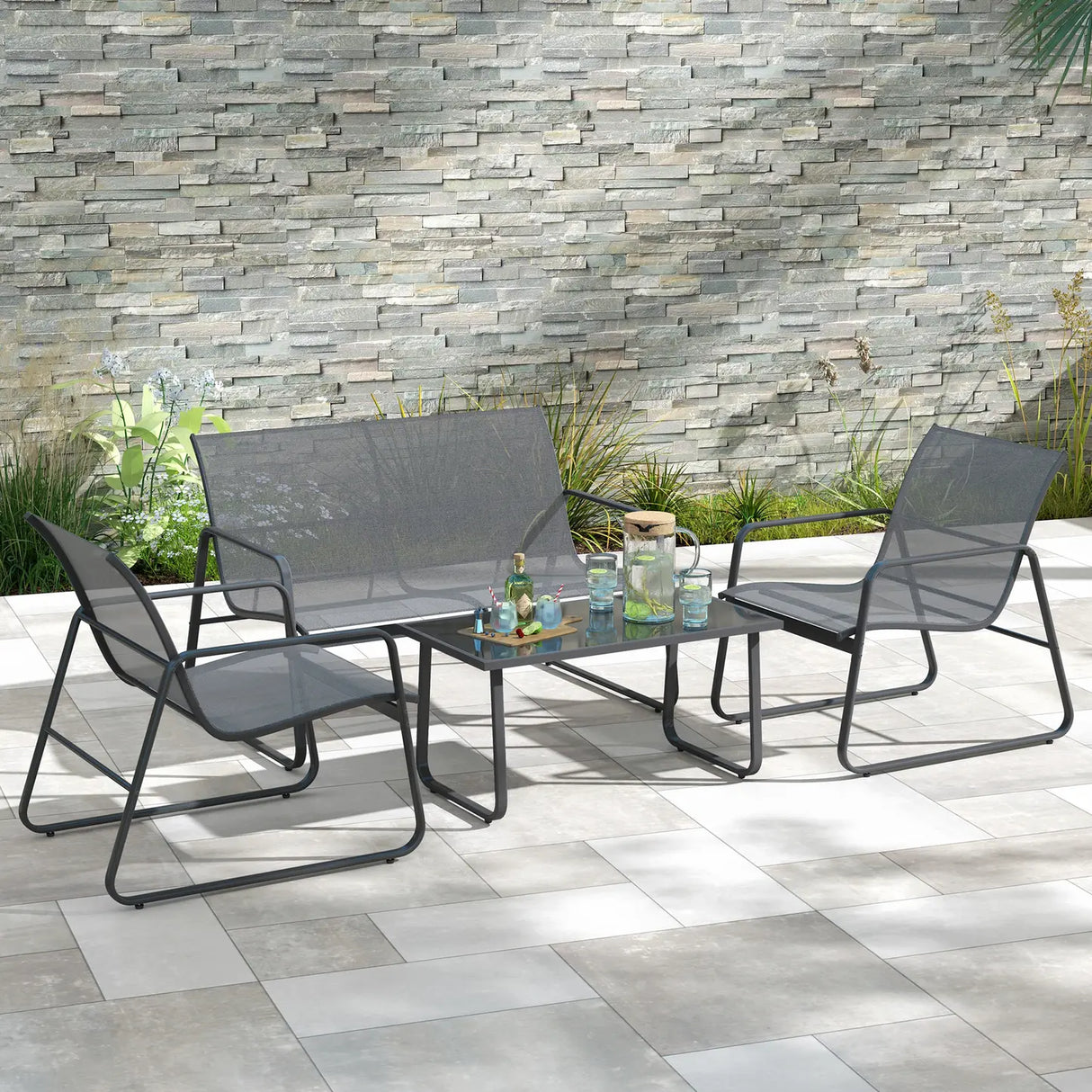 Outsunny Four-Piece Minimalistic Garden Sofa Set - Light Grey