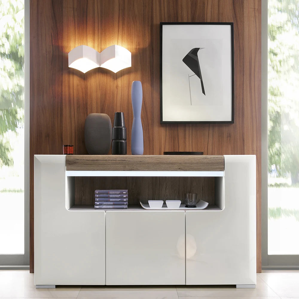 Toronto 3 Door Sideboard with Open Shelving and Plexi Lighting