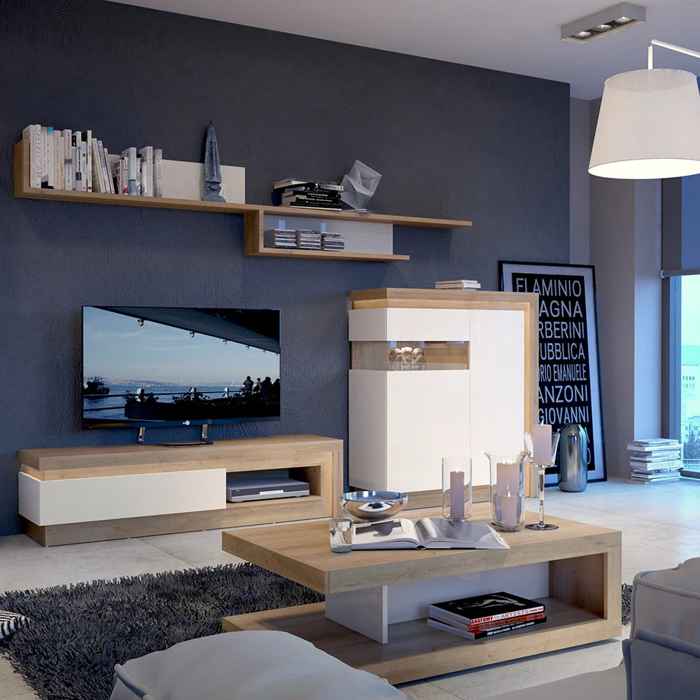 Lyon Designer Coffee Table in Riviera Oak/White High Gloss