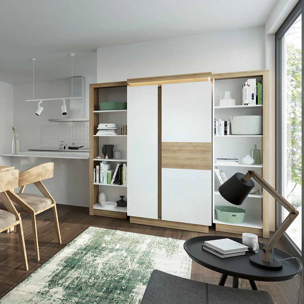 Lyon Medium Extending Dining Table 140-180cm in Riviera Oak/White High Gloss