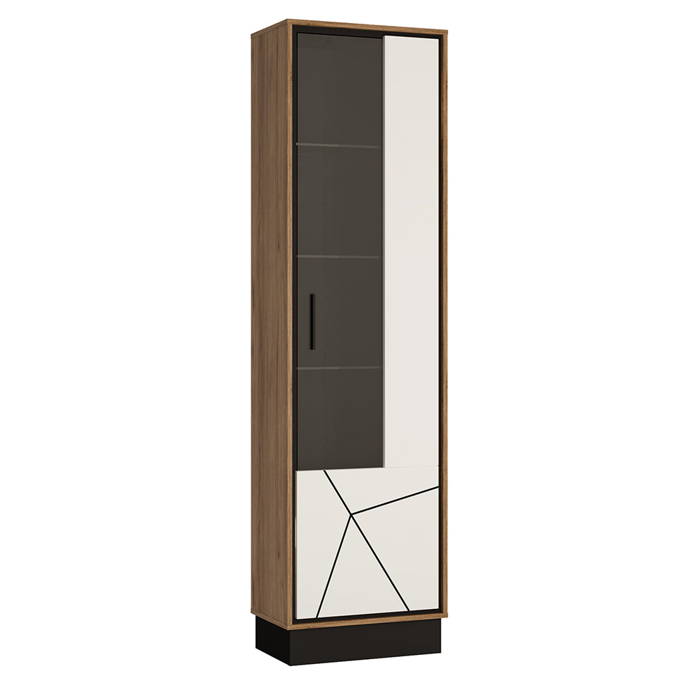 Brolo Tall Glazed Display Cabinet (RH) in Walnut and Dark Panel Finish