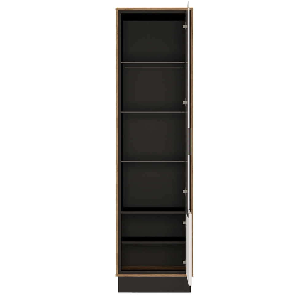 Brolo Tall Glazed Display Cabinet (RH) in Walnut and Dark Panel Finish