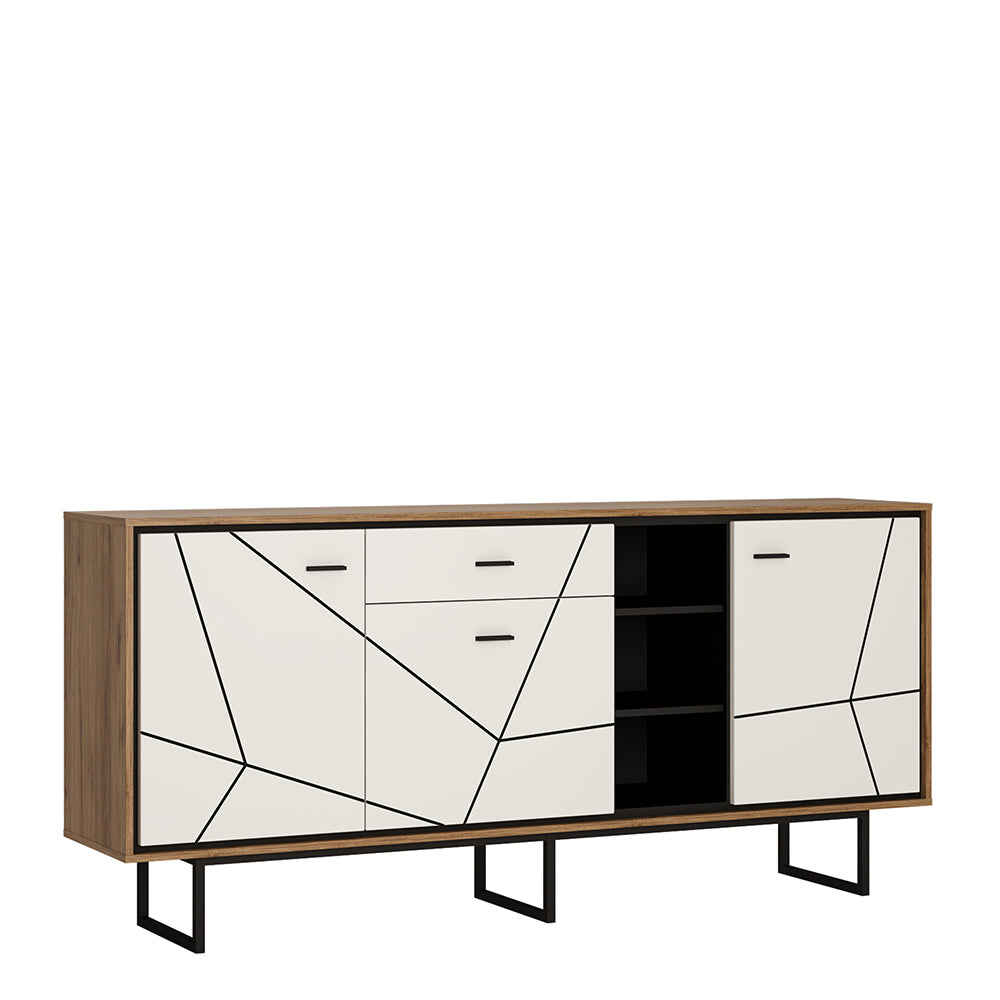 Brolo 3 Door 1 Drawer Sideboard in Walnut and Dark Panel Finish