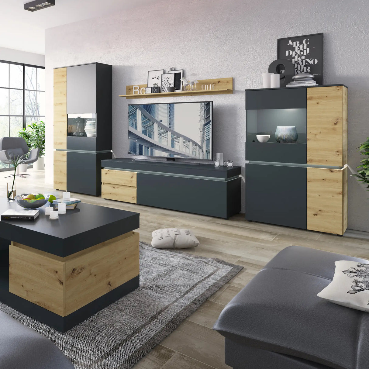 Luci 6 Door Cabinet (LED) in Platinum and Oak