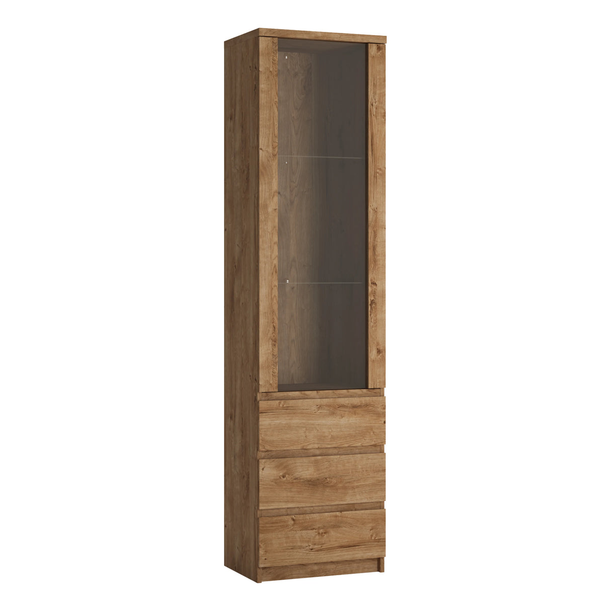 Fribo Tall Glazed Display Cabinet with 3 Drawers in Oak