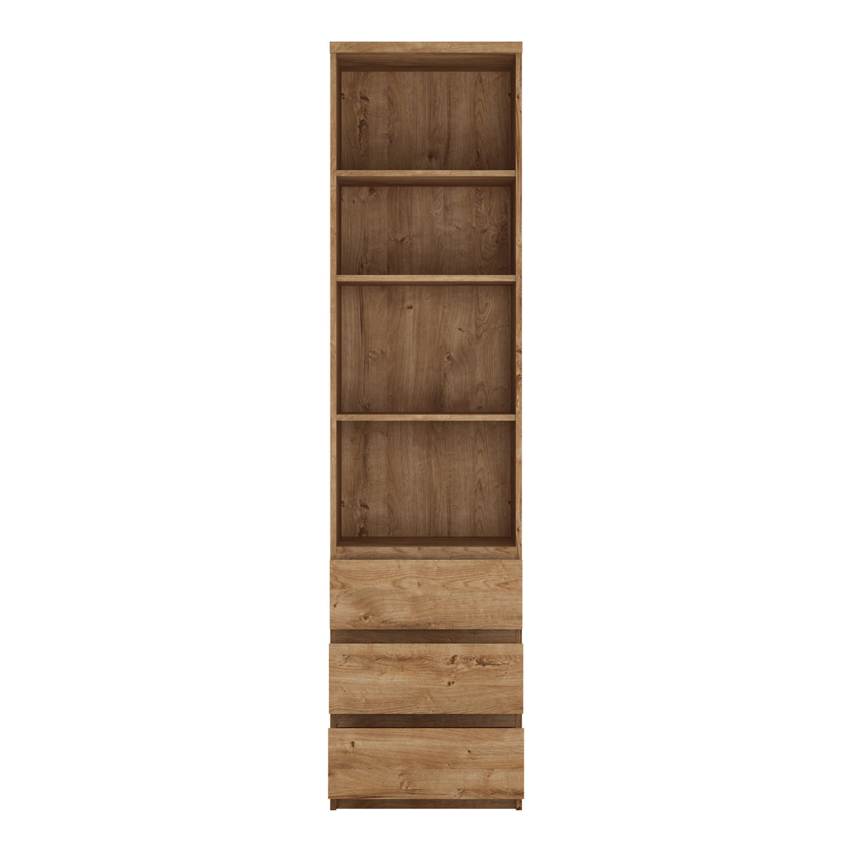 Fribo Tall Bookcase with 3 Drawers in Oak