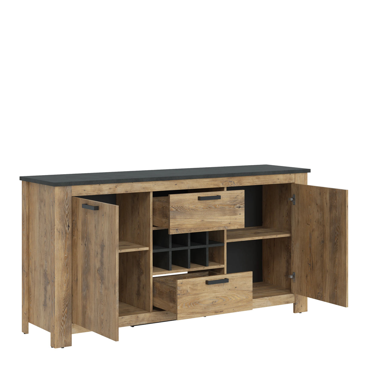 Rapallo Sideboard with Wine Rack in Chestnut and Grey