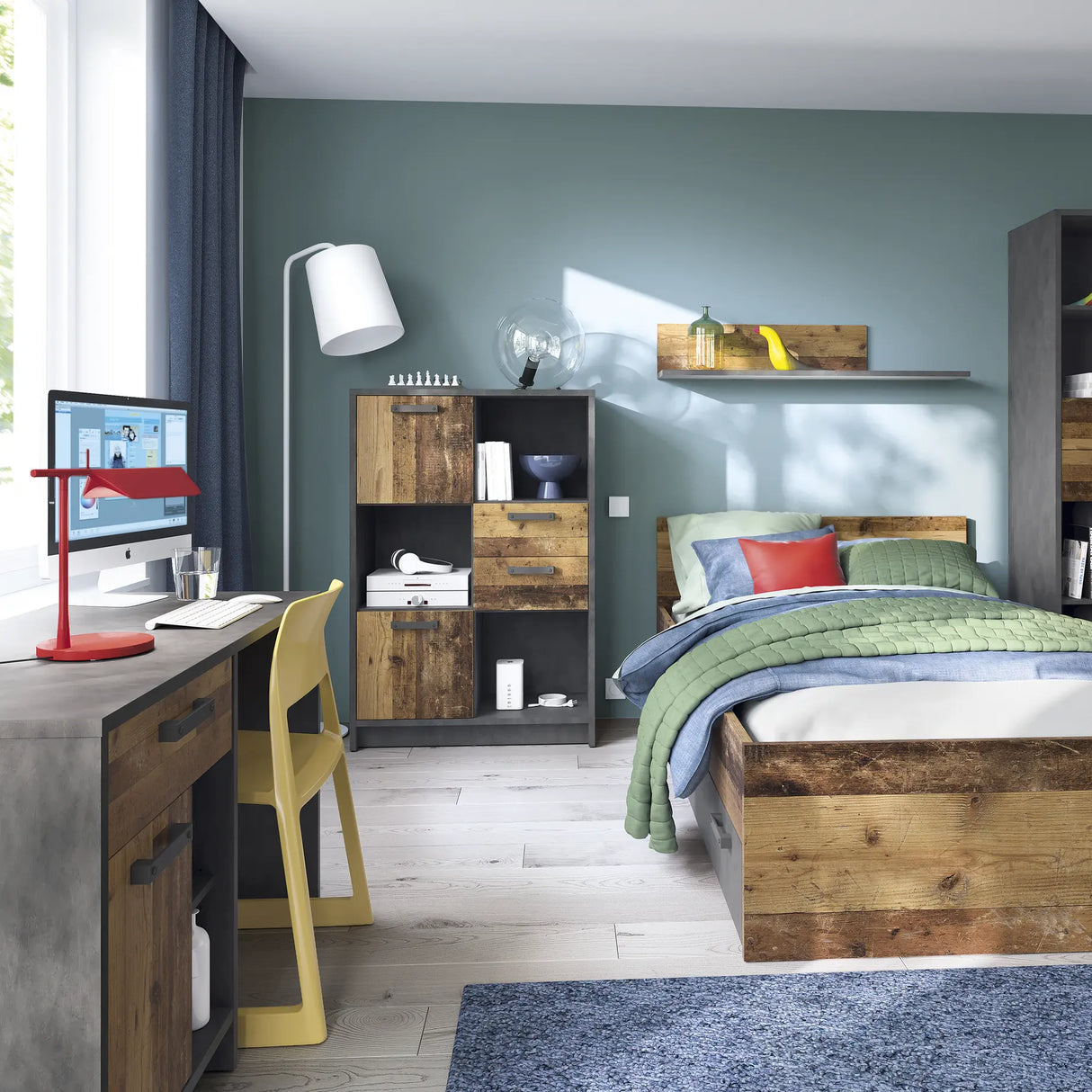 Brooklyn Cabinet 3 Doors and 1 Drawer Walnut and Dark Grey