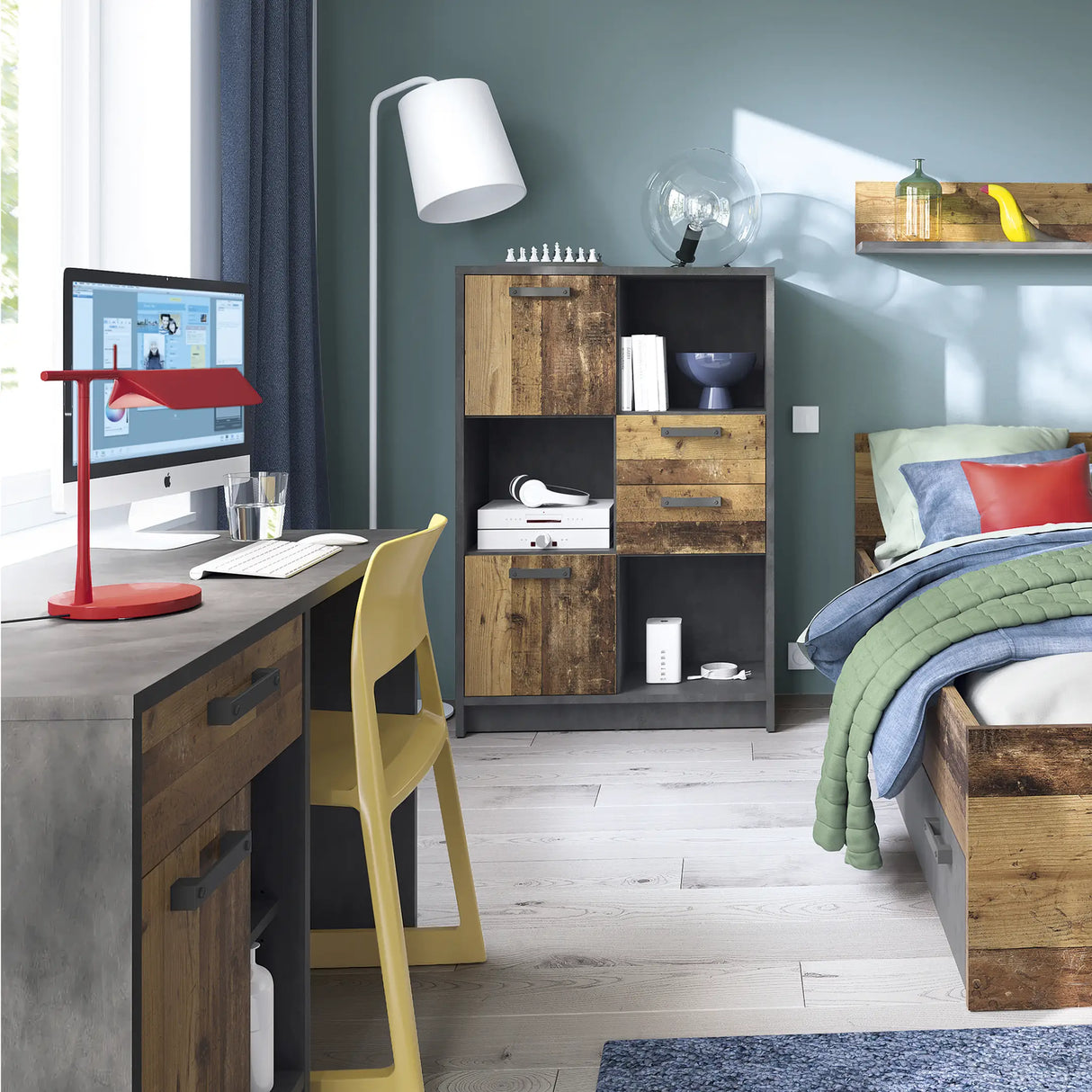 Brooklyn Single Bed 90cm Walnut and Dark Grey