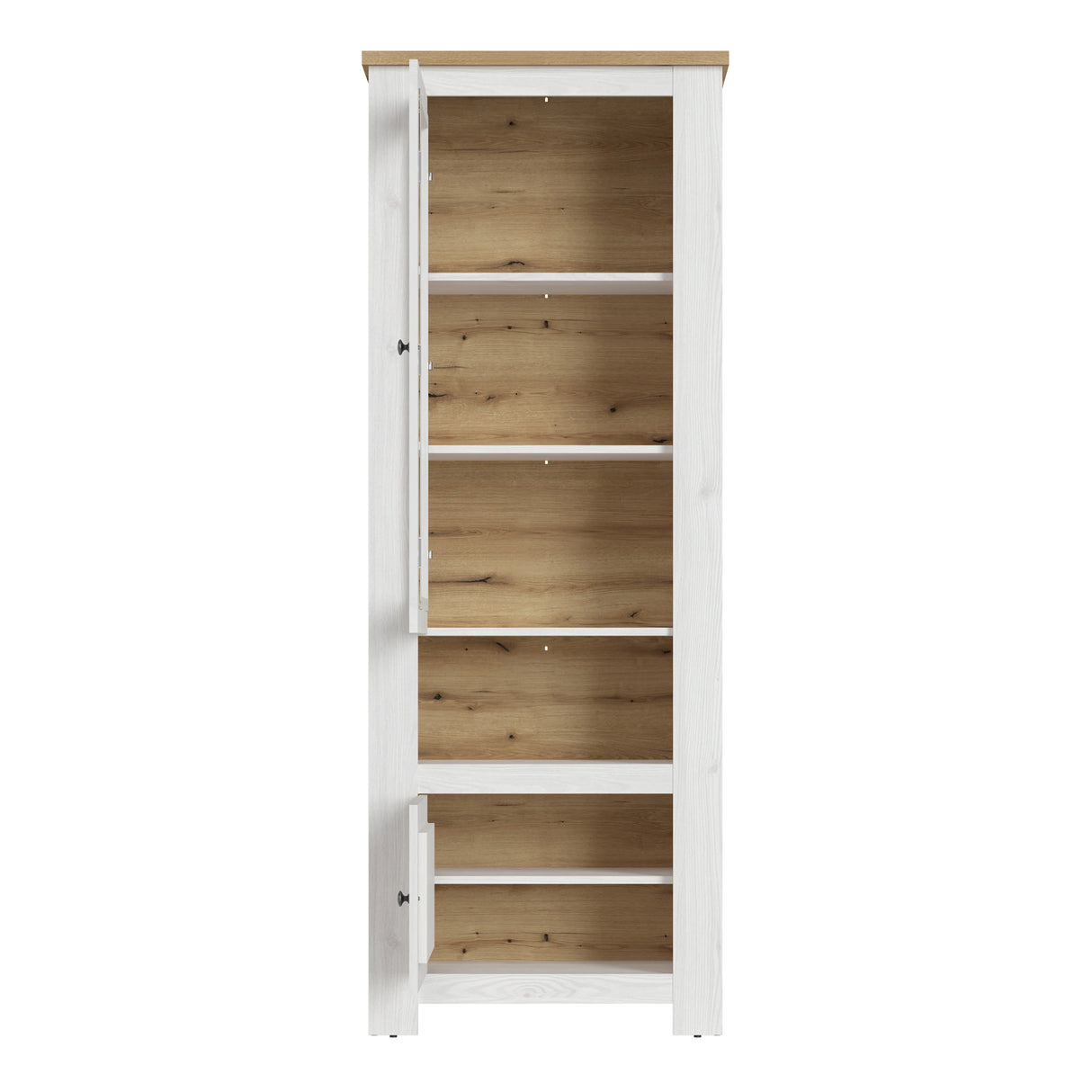 Celesto 2 Door Display Cabinet with LED Lights in White and Oak