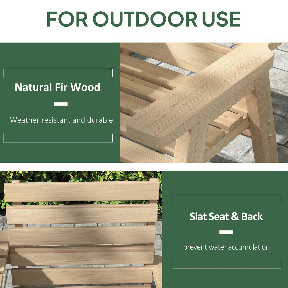Outsunny Fir Wood Convertible 2 to 3 Seater Outdoor Garden Bench, Natural Wood Finish
