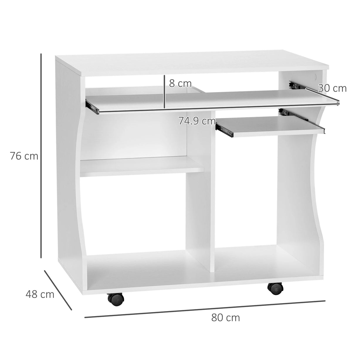 HOMCOM Multi-Storage Compact Work Desk, with Wheels - White