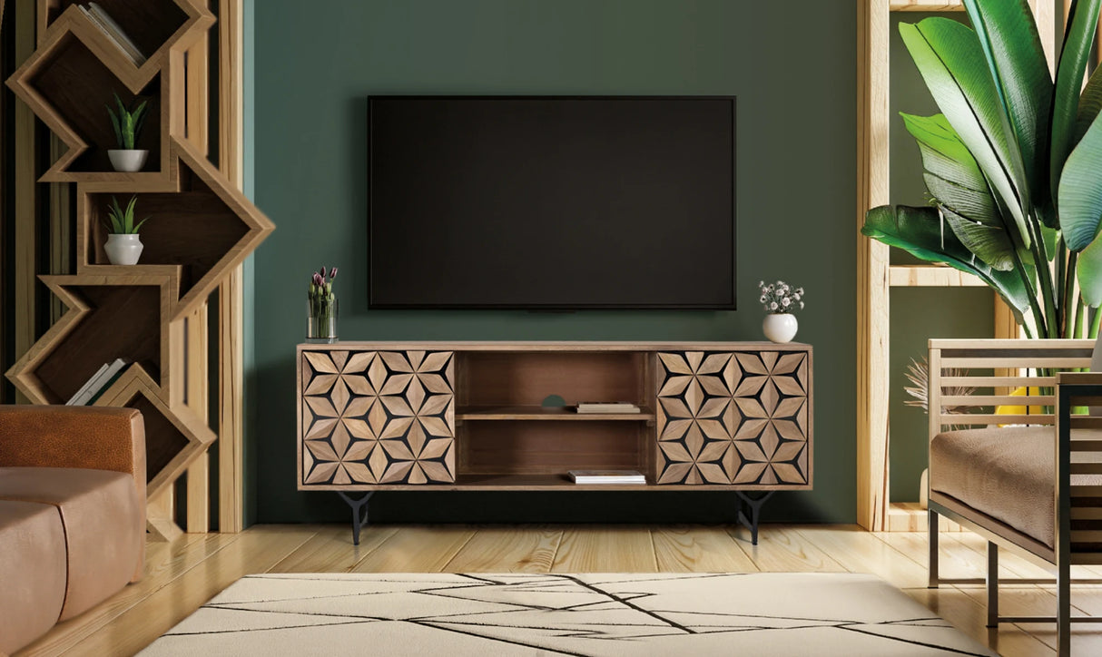 Giner and Colomer Mango Wood TV Stand With Metal Accents