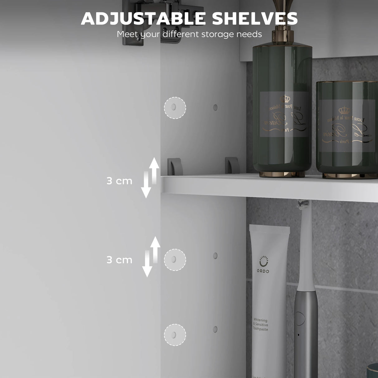 HOMCOM 60 x 15 cm Double Door Bathroom Mirror Cabinet - White