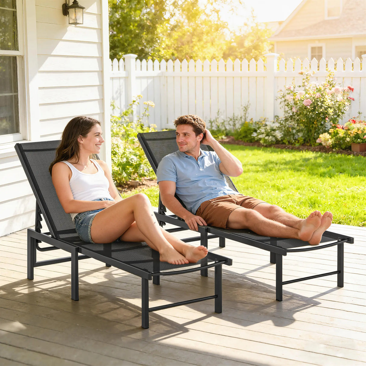 Outsunny Set of Two Reclining Sun Loungers - Black