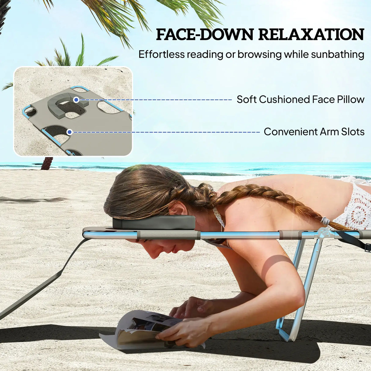 Outsunny Reclining Face Hole Sun Lounger - Dark Grey