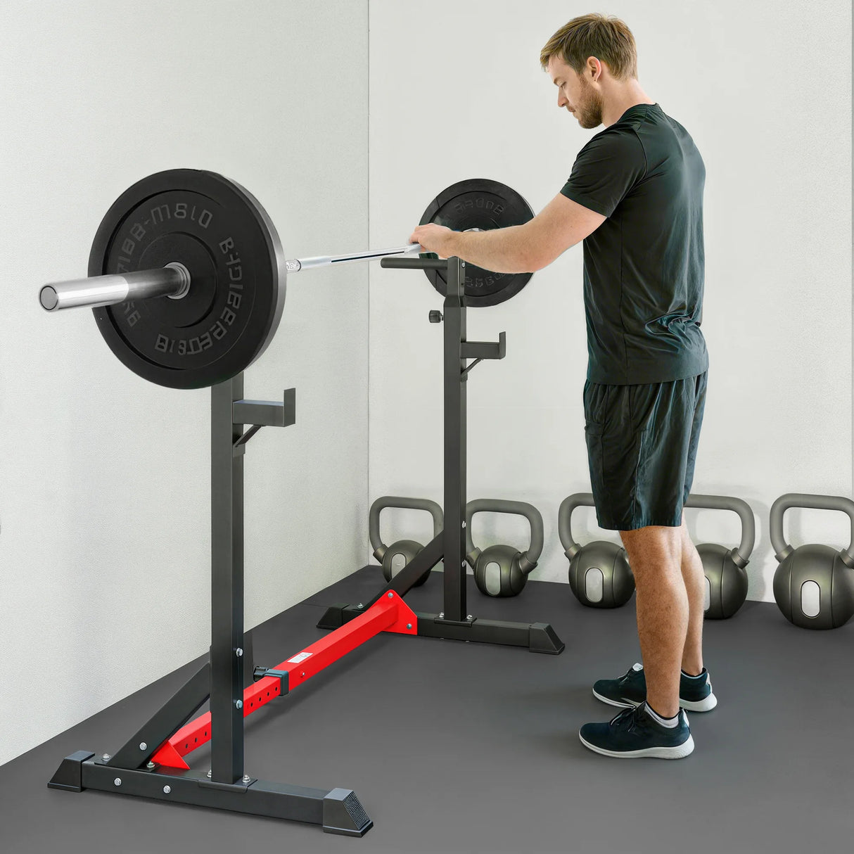 HOMCOM Barbell Rack, Width and Height Adjustable Dip Stand, Bench Press Rack for Home Gym Weight Lifting Fitness Workout, Max Load 150kg