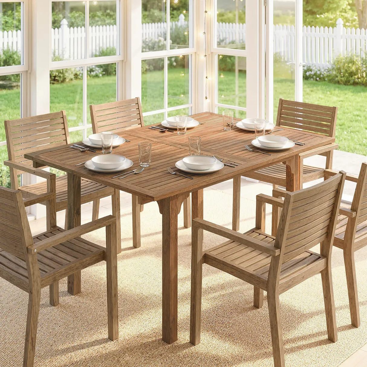 Outsunny Extending Garden Table, Outdoor Dining Table for 6-8 with Acacia Wood Slatted Tabletop for Balcony Porch