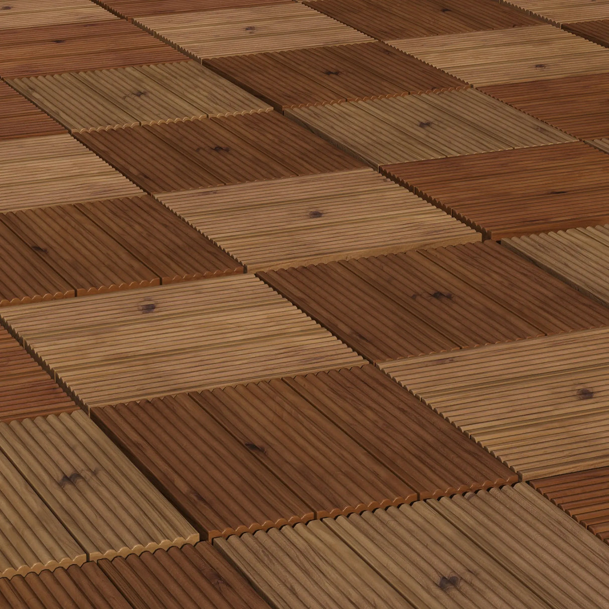 Outsunny 27 Pcs Wooden Interlocking Decking Tiles, 30 x 30 cm Anti-slip Outdoor Flooring Tiles, 0.81 per Pack, All Weather Use for Patio, Balcony, Terrace, Hot Tub, Brown