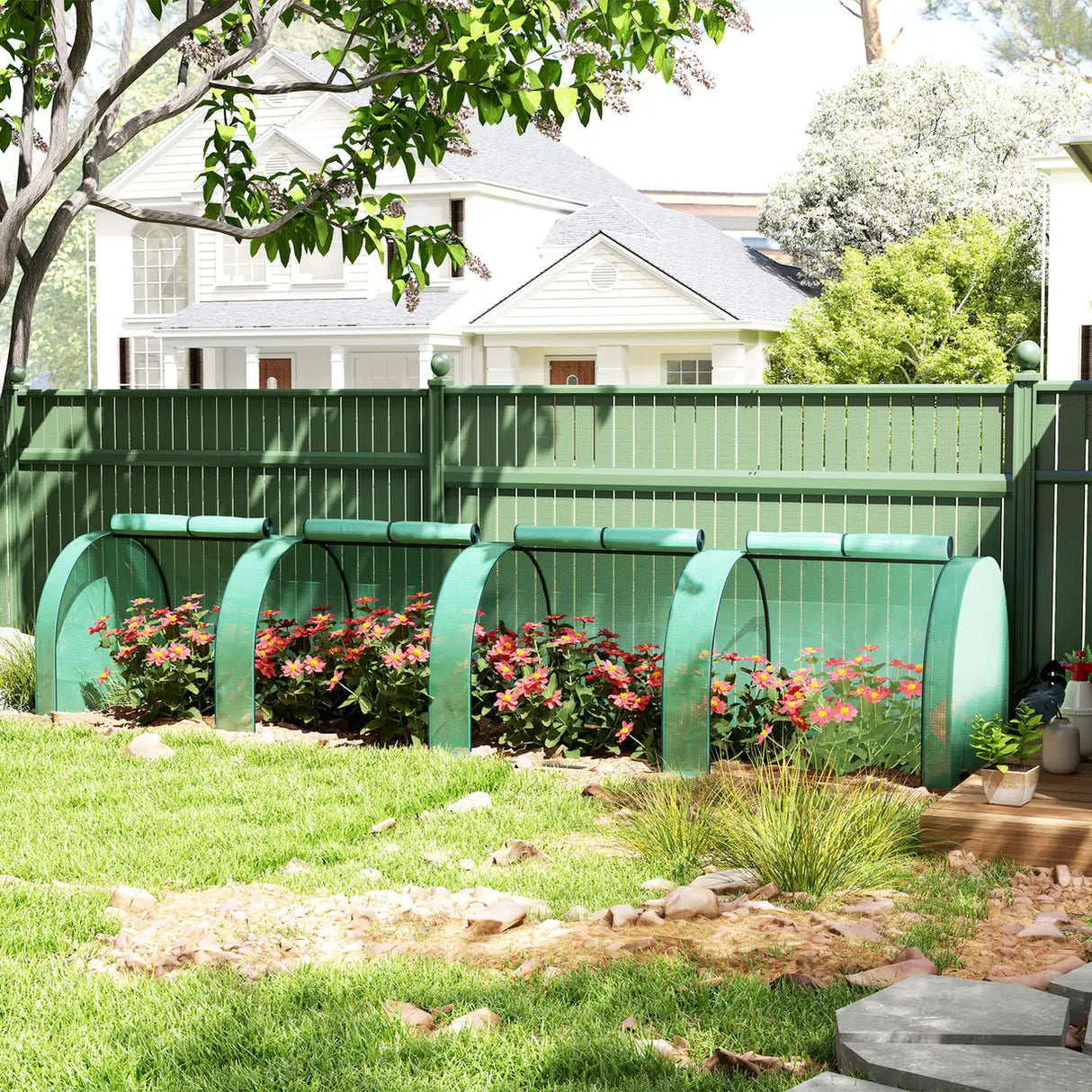 Outsunny Mini Greenhouse, Small Polytunnel Green House with Zipped Doors, Steel Frame for Garden Backyard, 395 x 100 x 80cm, Green