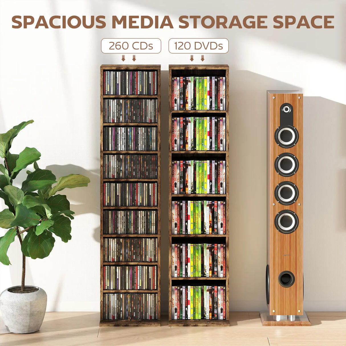 HOMCOM 260 Narrow CD Storage Unit - Rustic Brown