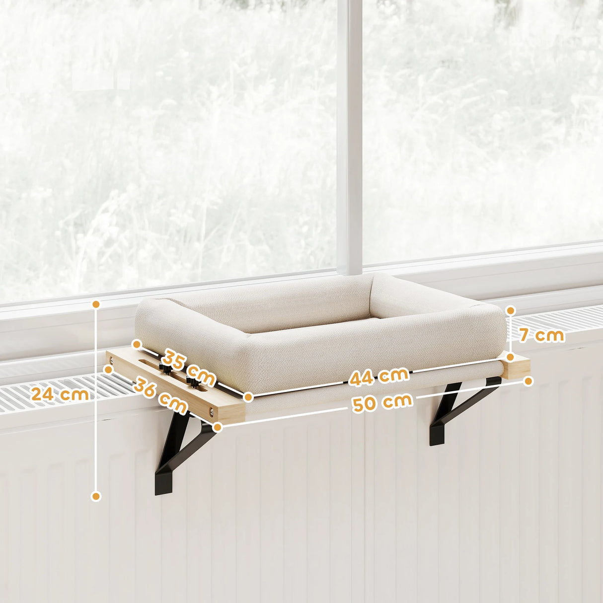 PawHut Cat Radiator Bed, Adjustable Hanging Cat Hammock with Removable and Washable Cushion for Indoor Cats, Cream White