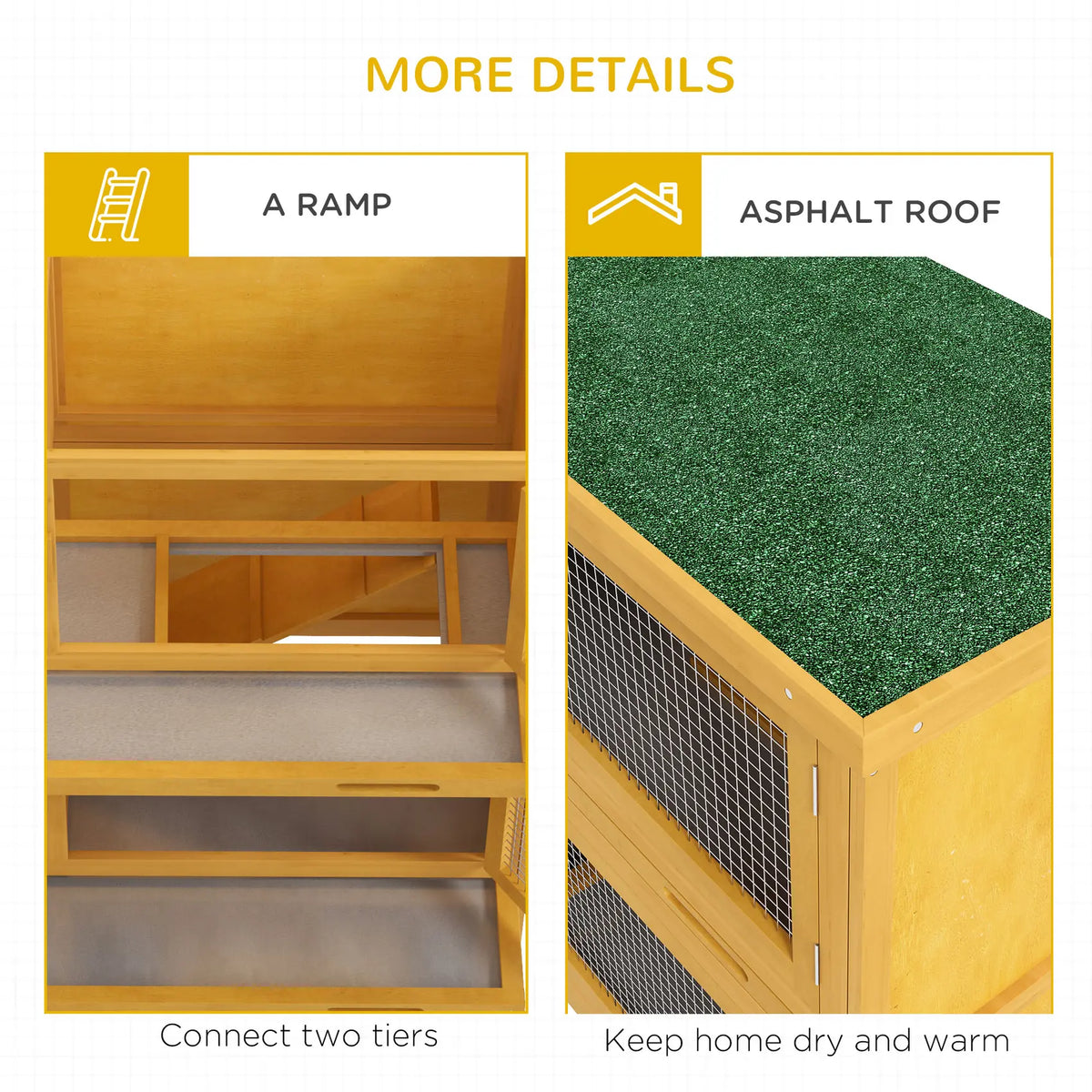 PawHut Double Decker Rabbit Hutch 2 Tier Guinea Pig House Pet Cage Outdoor with Sliding-out Tray, 97 x 44 x 91cm, Yellow