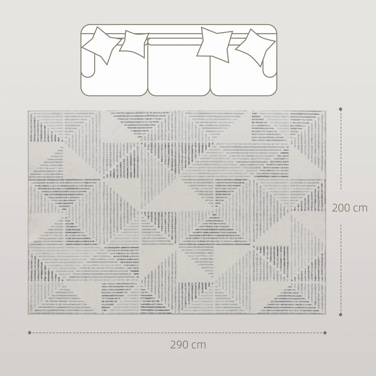 HOMCOM Modern Area Rug, Geometric Pattern Non-Slip Washable Rug, Soft Floor Carpet for Living Room, Bedroom, Dining Room, Home Office, 290 x 200 cm, Grey