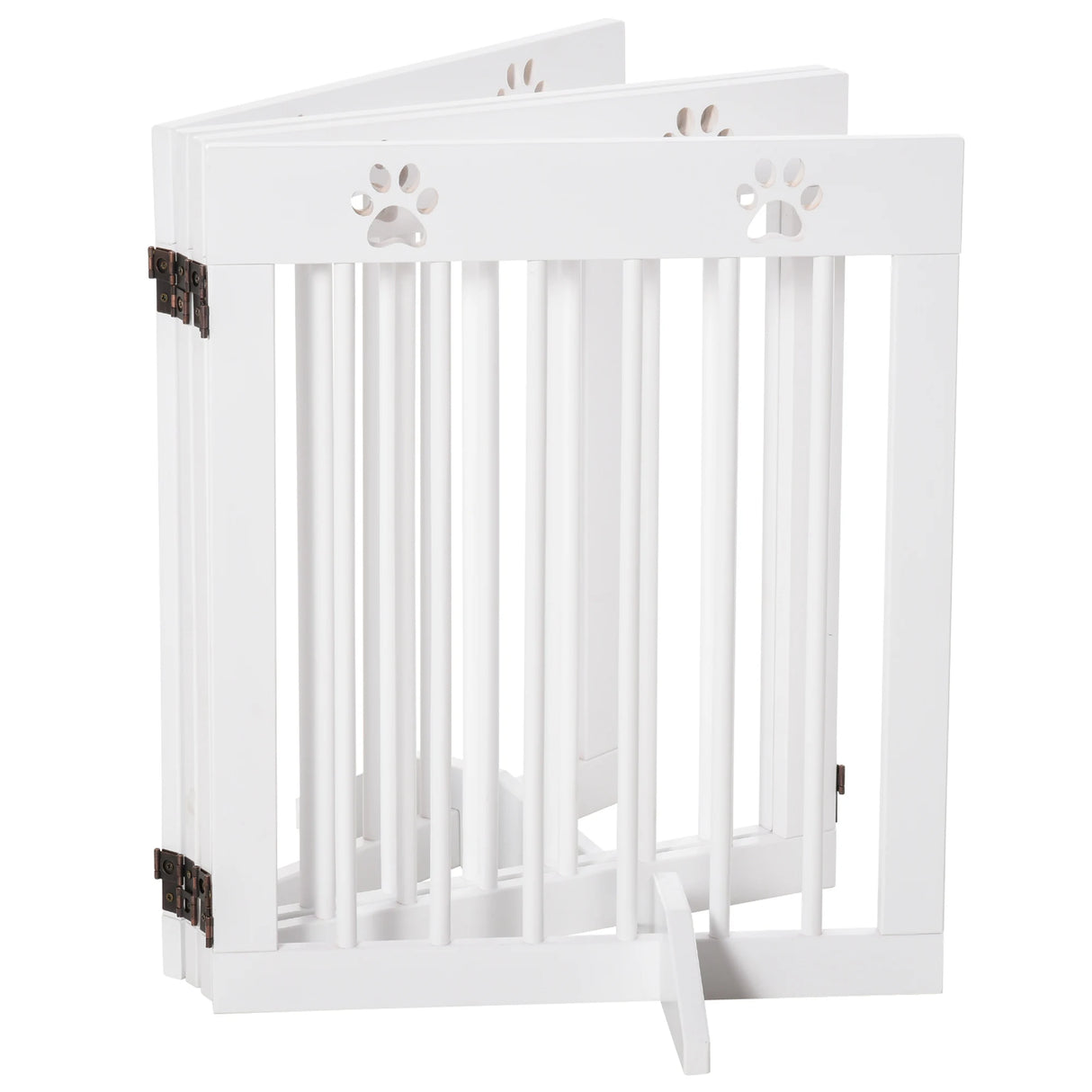 PawHut Freestanding Pet Gate 4 Panel Wooden Dog Barrier Folding Safety Fence with Support Feet up to 204cm Long 61cm Tall for Doorway Stairs White