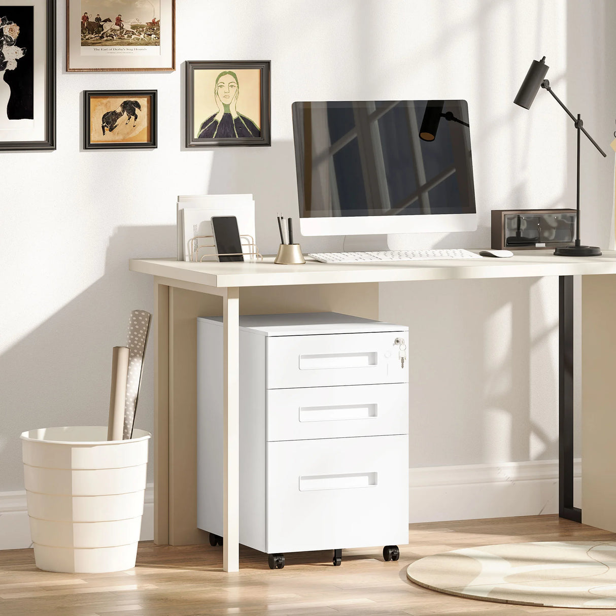 Vinsetto Three-Drawer Steel Filing Cabinet - White