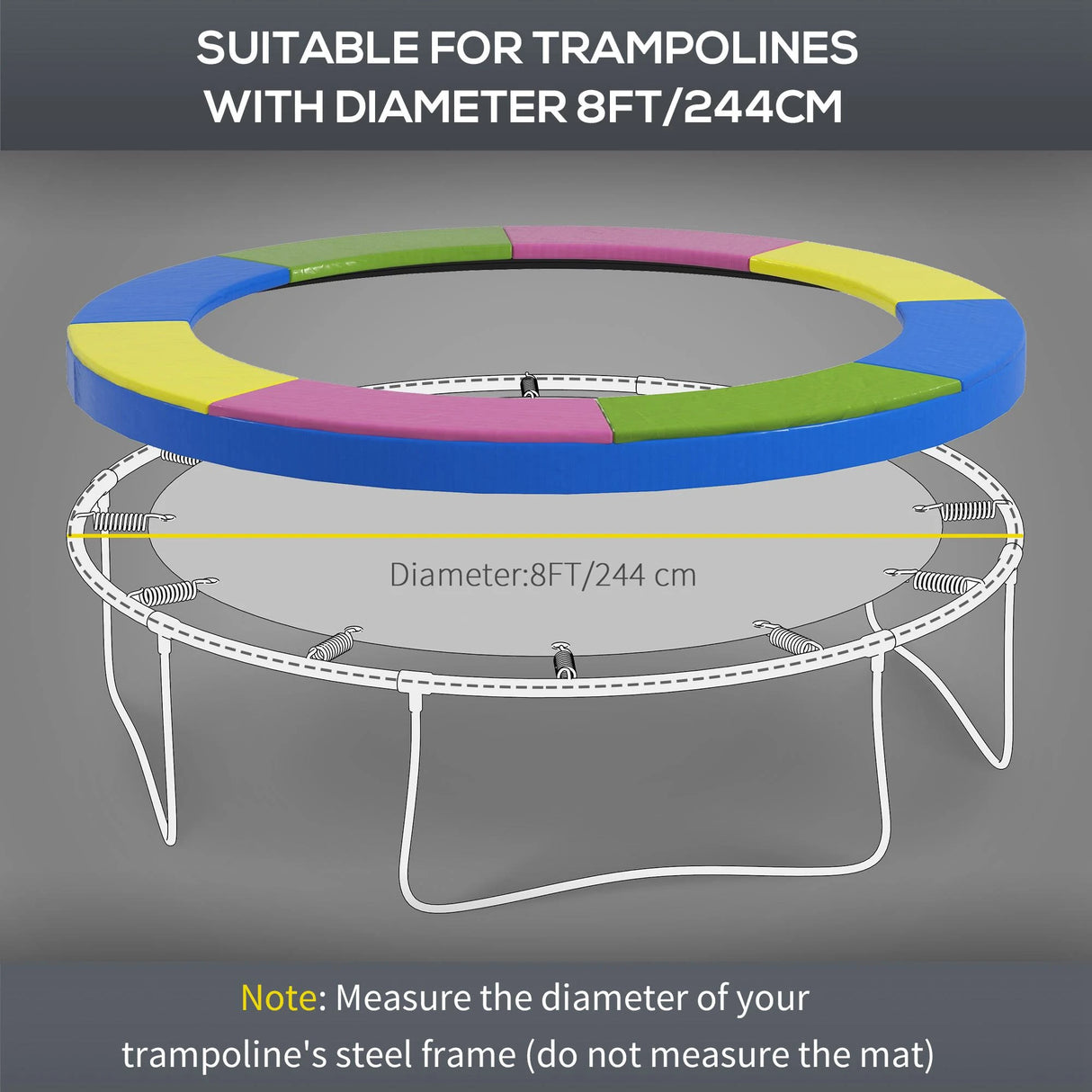 SPORTNOW 8FT Trampoline Spring Cover, Plastic Trampoline Pad Replacement with Elastic Cord, Waterproof, UV Resistant and Tear-Resistant, Multi-Colored