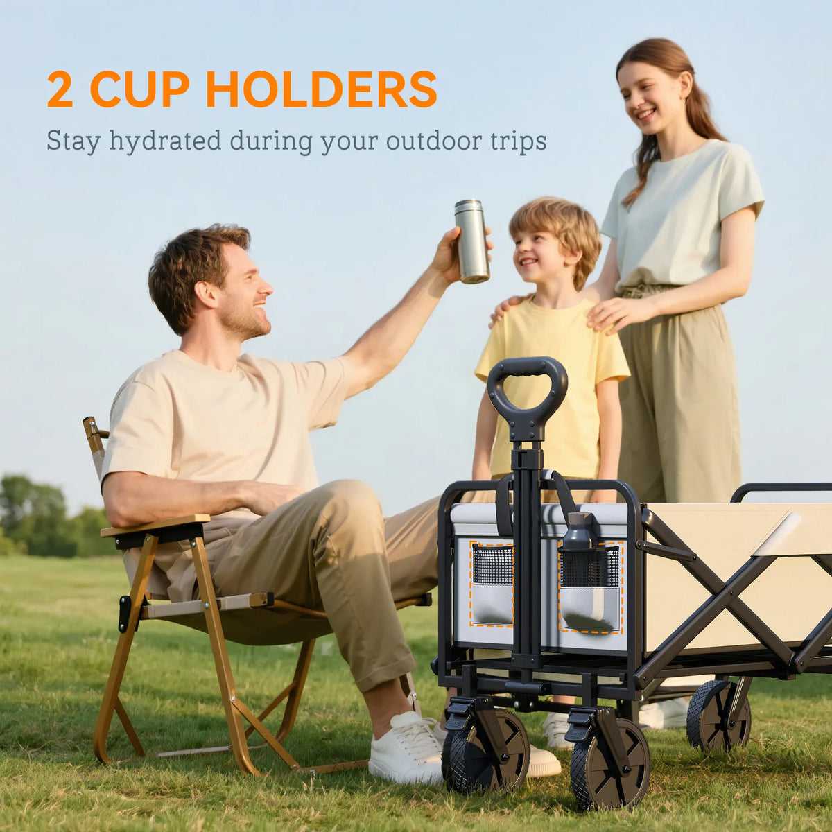 Outsunny Folding Pull Along Cart Cargo Wagon Trolley with Telescopic Handle - Dark Grey