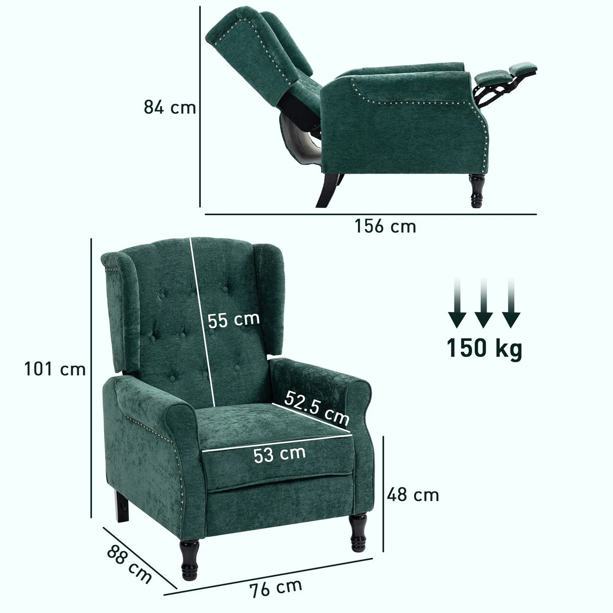 HOMCOM 150 Reclining Vintage Armchair, with footrest - Dark Green