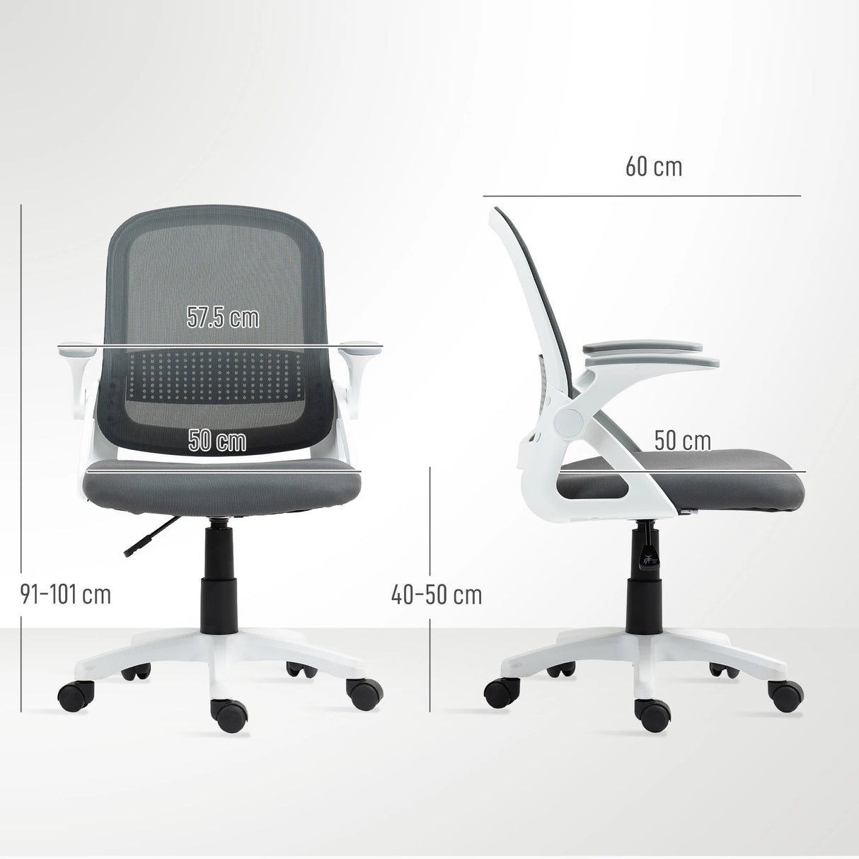 HOMCOM Breathable Mesh Office Chair, Ergonomic Swivel Computer Chair with Flip-up Armrests, Lumbar Back Support for Home/Office, Grey