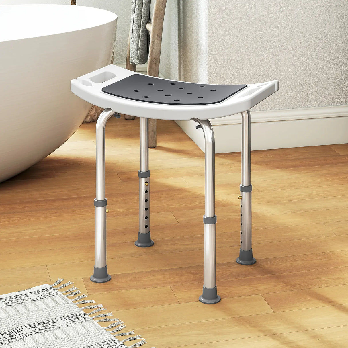 HOMCOM Shower Chair, Adjustable Height Shower Stool with Aluminium Frame and Non-Slip Feet, Bathtub Stool Seat for Elderly Disabled Handicap, Grey