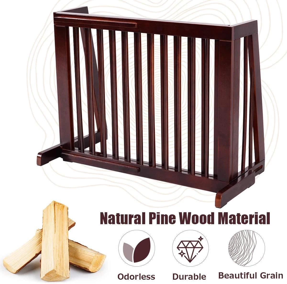 Folding Adjustable Free Standing 3 Panel Wood Fence