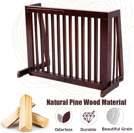 Folding Adjustable Free Standing 3 Panel Wood Fence