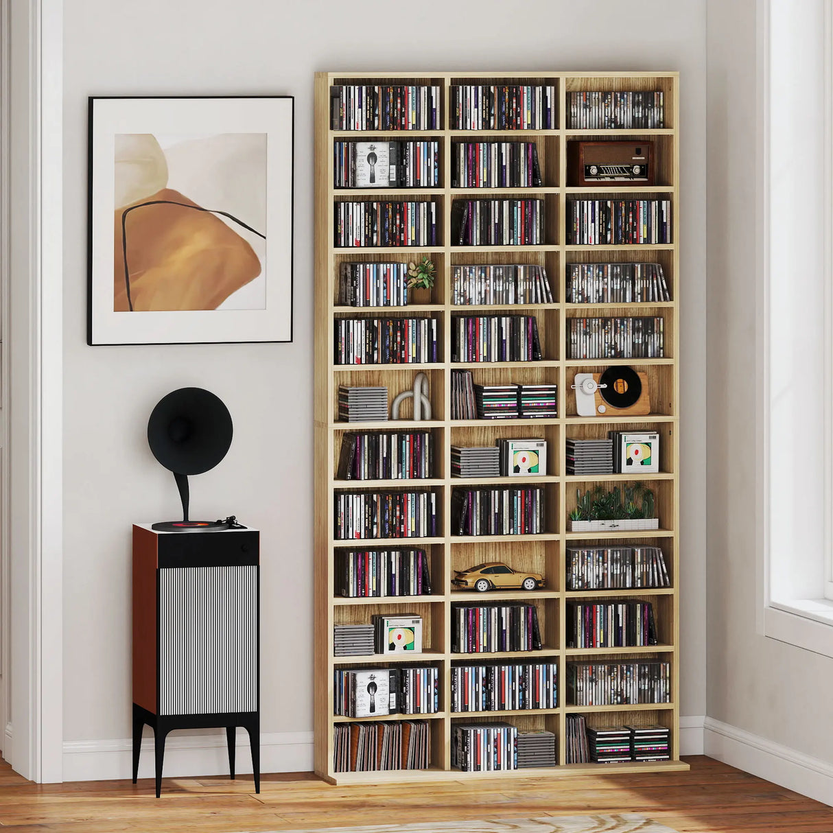 HOMCOM CD Storage Unit with Adjustable Shelves, 102 x 195 cm, Oak Tone