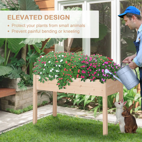 Outsunny Garden Wooden Planters14 Non-Woven Fabric, Rectangular Raised Bed,Fir Wood14Indoor/Outdoor, 122.5Lx56.5Wx76H cm