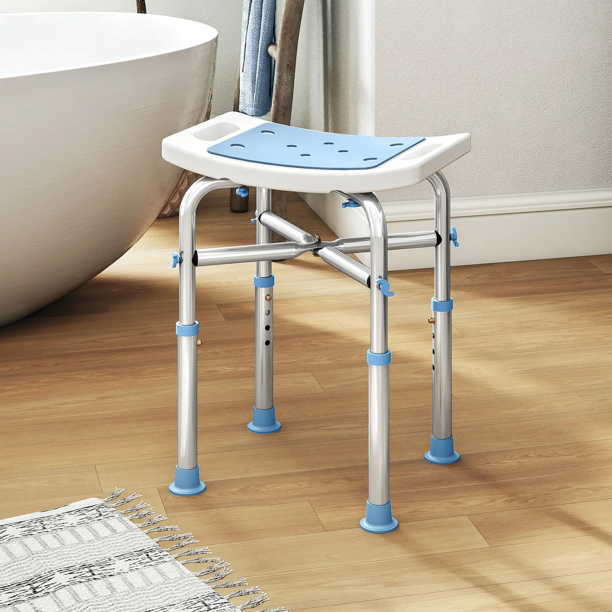 HOMCOM 44-51.5cm Aluminium Frame Shower/Bath Stool - Light Blue