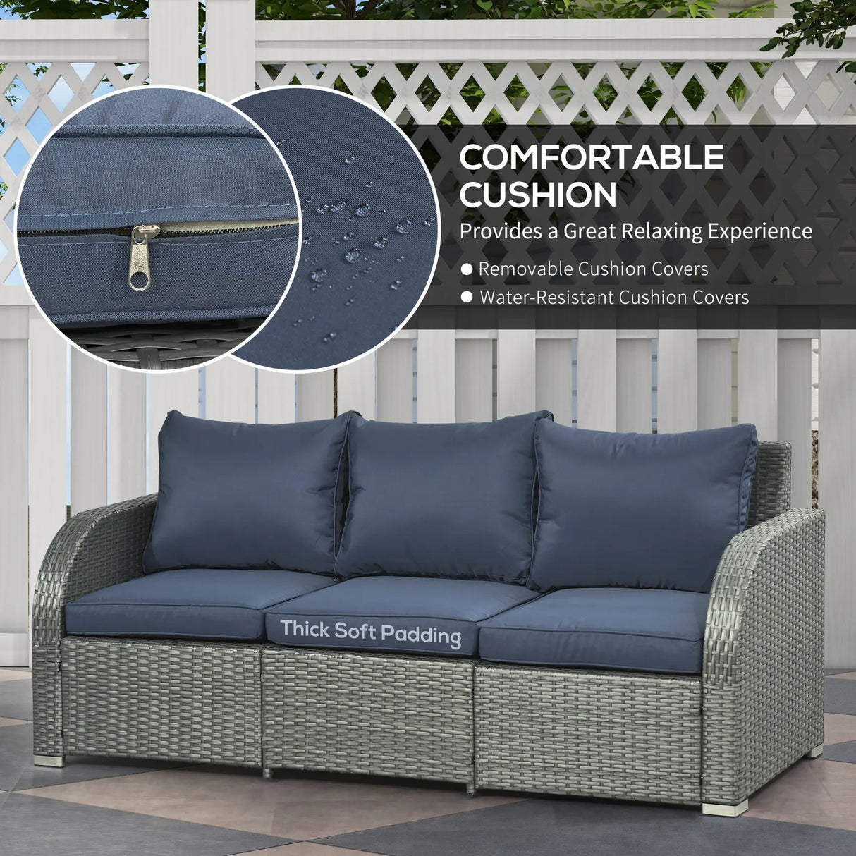 Outsunny Six-piece Outdoor Rattan Dining Set, Outdoor Sofa Set with Reclining Armchairs and Mental Frame, Blue