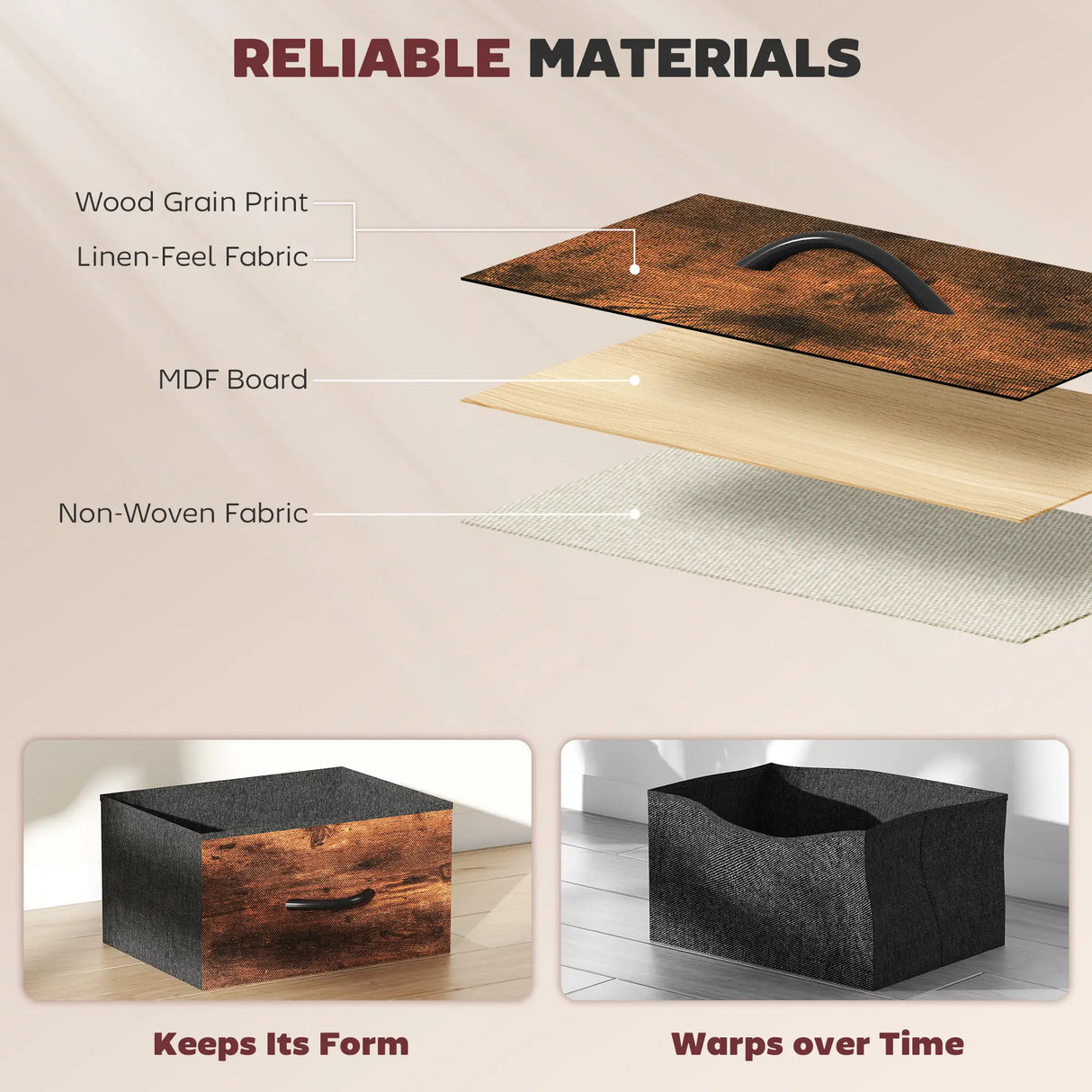 HOMCOM Chest of Five Fabric Drawers - Rustic Brown