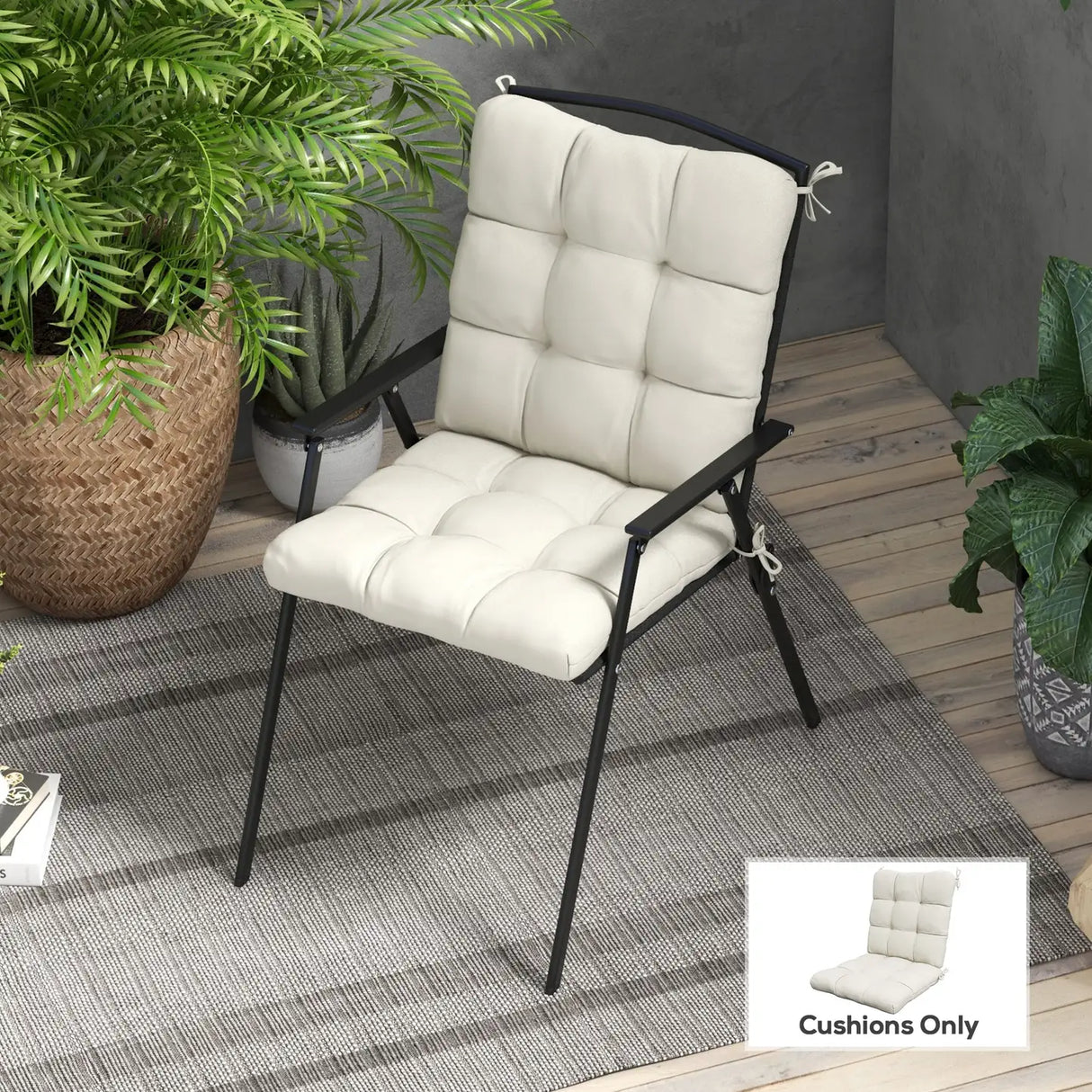 Outsunny Outdoor Garden Seat Cushion with Backrest, Cream White