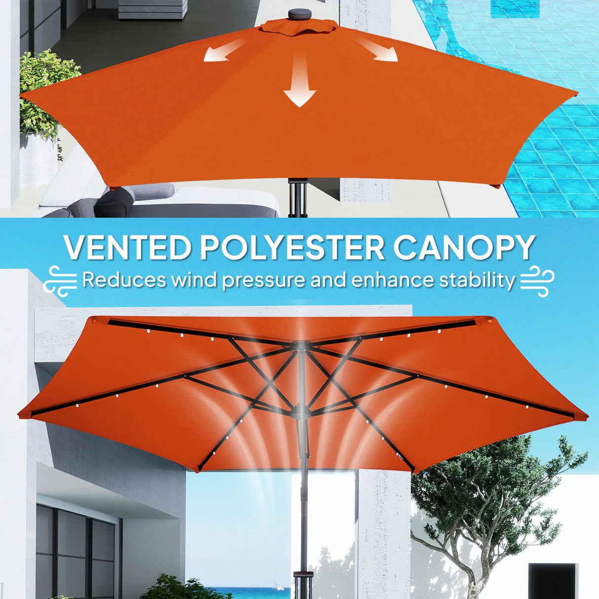Outsunny 3(m) Solar LED Cantilever Parasol - Orange